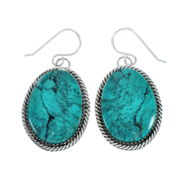 American Indian Authentic Turquoise Sterling Silver Hook Earrings TX10022